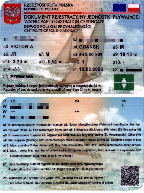 Polish yacht registration certificate